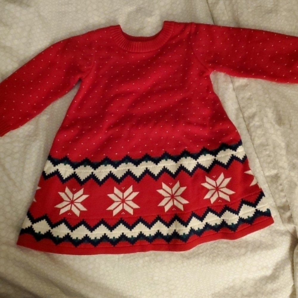 Hanna Andersson Red Holiday Sweater Dress with Snowflake Pattern 3-6 months